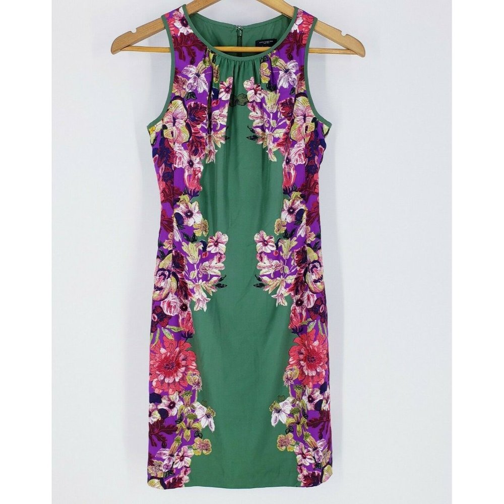 ANN TAYLOR Sheath Green Floral Dress Size 00